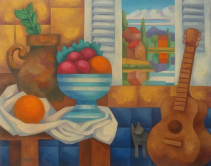 &quot;Guitarra&quot;, óleo s / t, 46 x 59 cm.